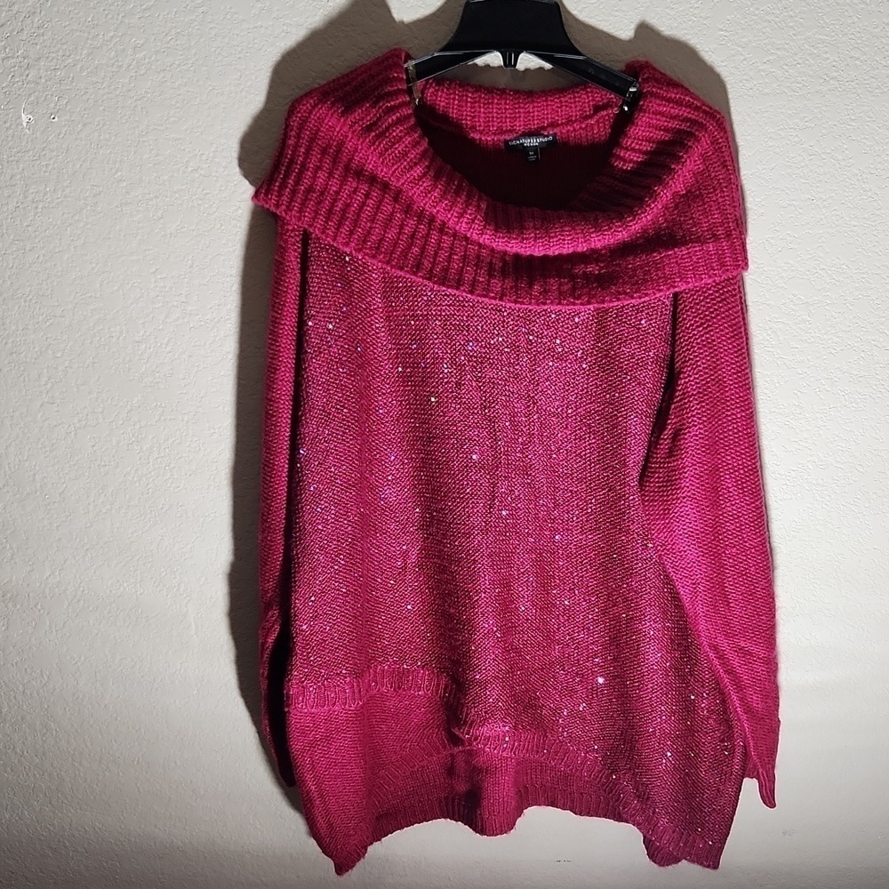 Signature Studio Sweater Womens Size 3X Pink sequins knit